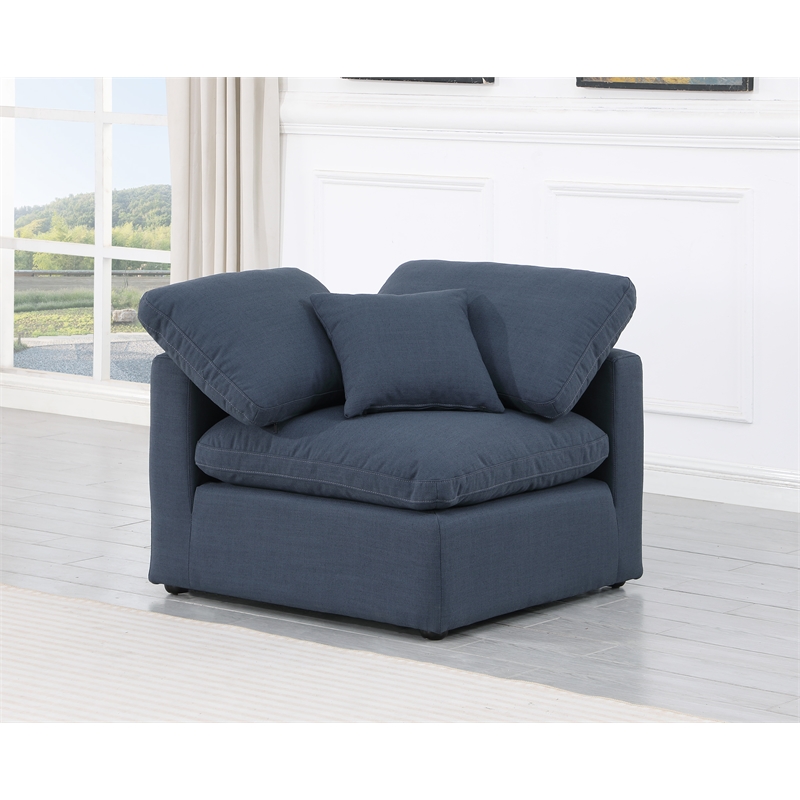 Bowery Hill Contemporary Linen Durable Fabric Corner Chair in Navy