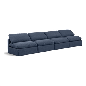 Bowery Hill Contemporary 140&quot Upholstered Linen Fabric Modular Sofa in Navy