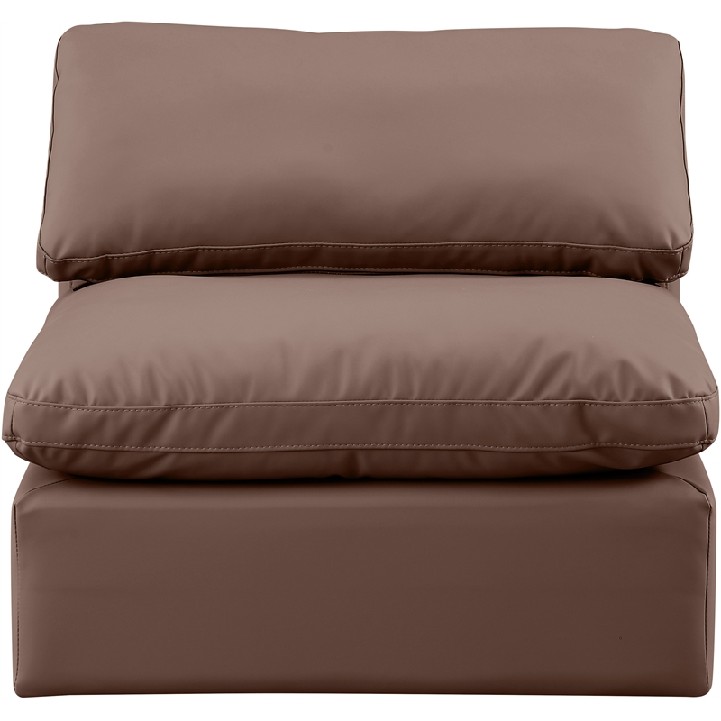 Bowery Hill Contemporary Vegan Leather Armless Chair in Brown