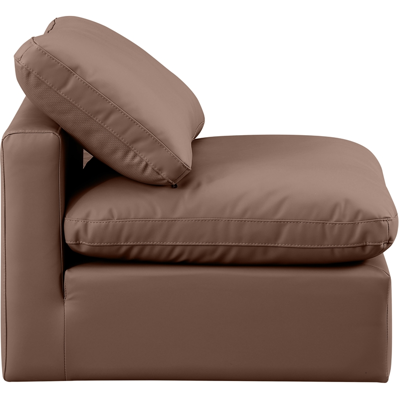 Bowery Hill Contemporary Vegan Leather Armless Chair in Brown