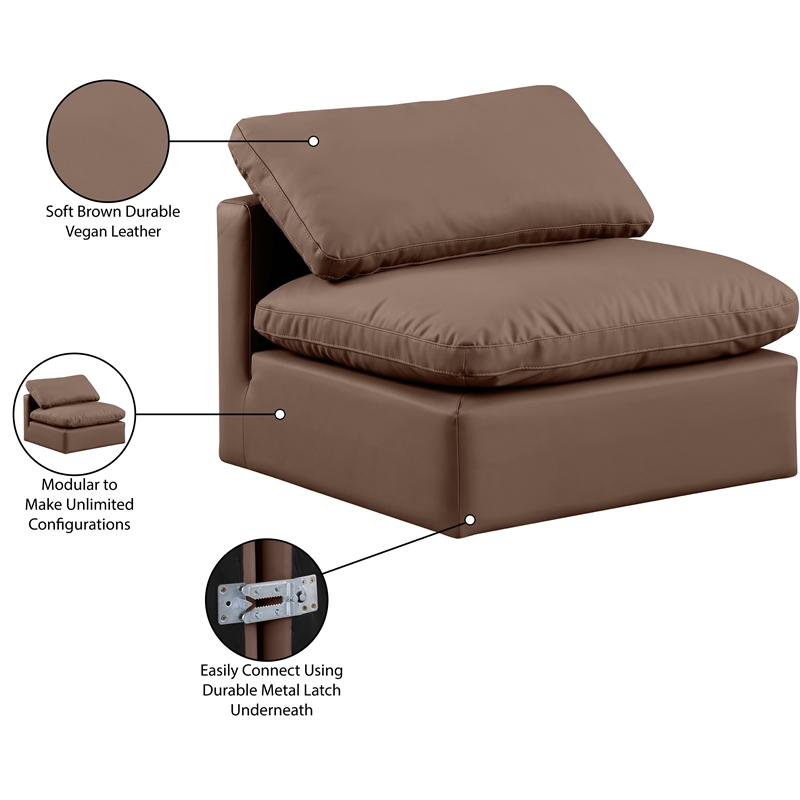 Bowery Hill Contemporary Vegan Leather Armless Chair in Brown