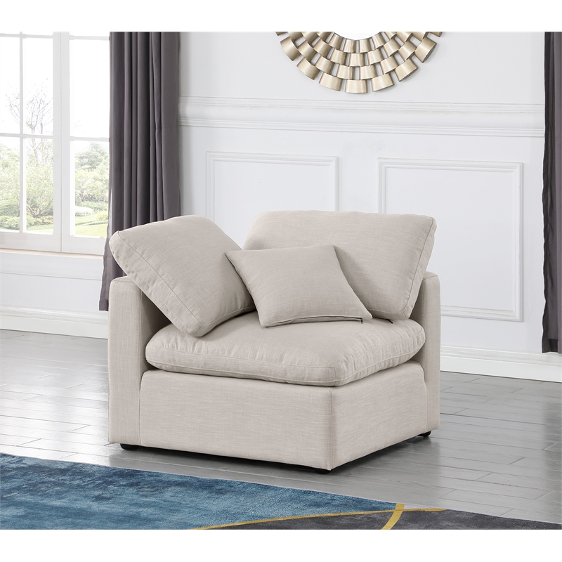 Bowery Hill Contemporary Linen Durable Fabric Corner Chair in Beige