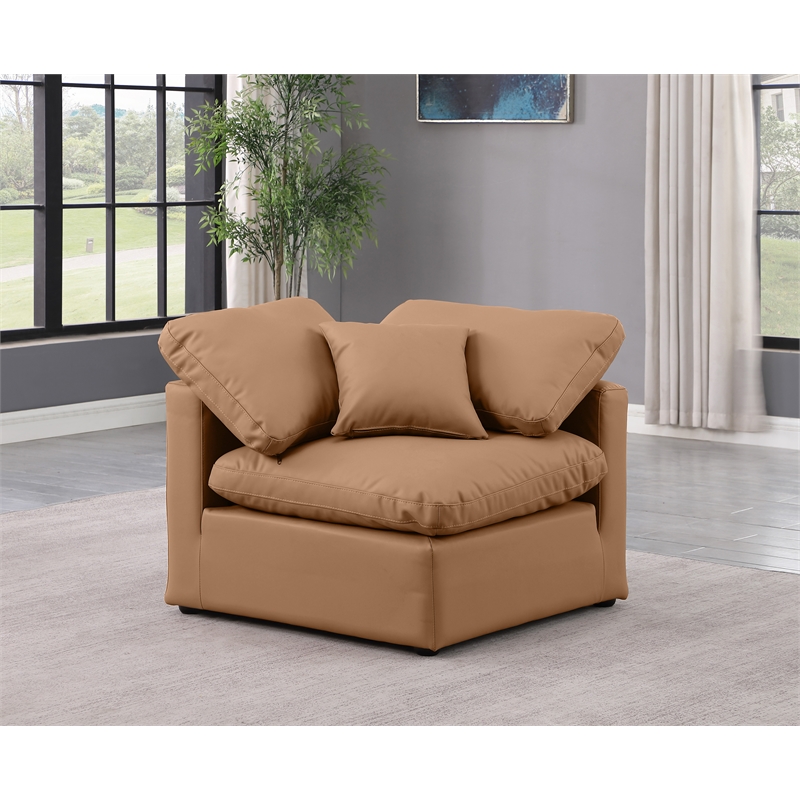 Bowery Hill Contemporary Vegan Leather Corner Chair in Orange