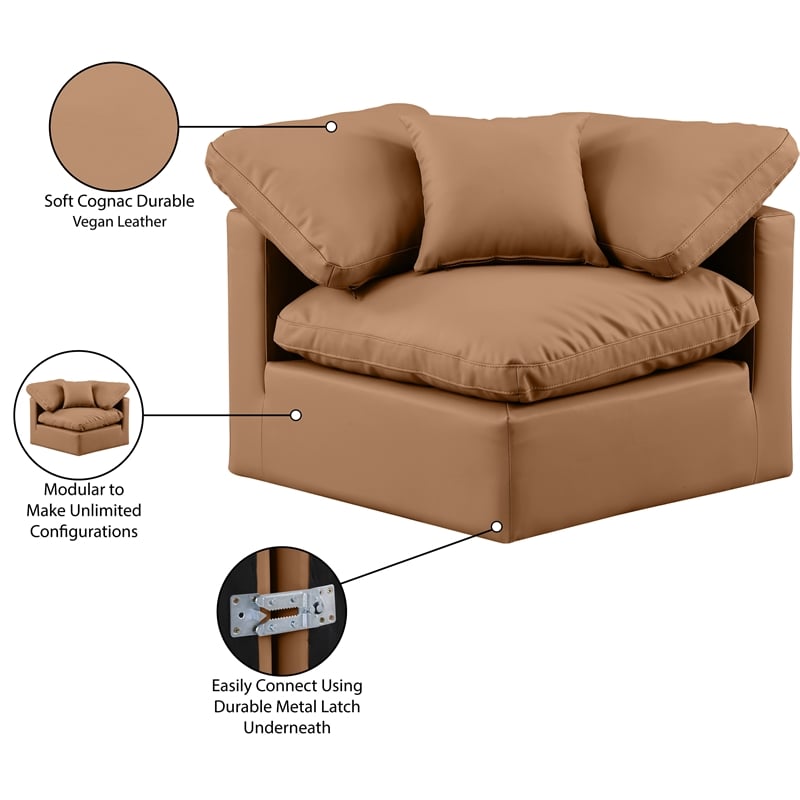 Bowery Hill Contemporary Vegan Leather Corner Chair in Orange