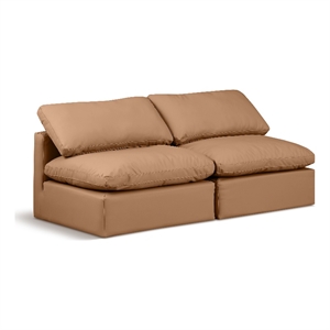 Bowery Hill Contemporary 70&quot Vegan Leather Modular Sofa in Orange