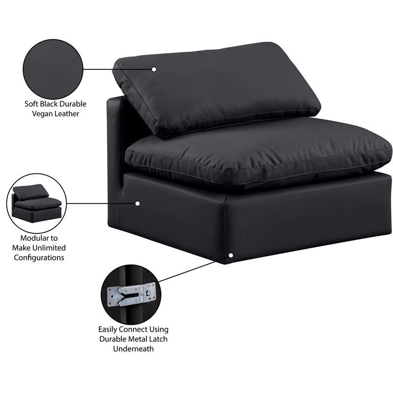 Bowery Hill Contemporary Vegan Leather Armless Chair in Black