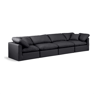 Bowery Hill Contemporary 140&quot Vegan Leather Modular Sofa in Black