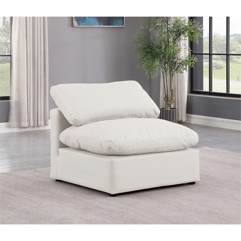 Bowery Hill Contemporary Vegan Leather Armless Chair in Cream