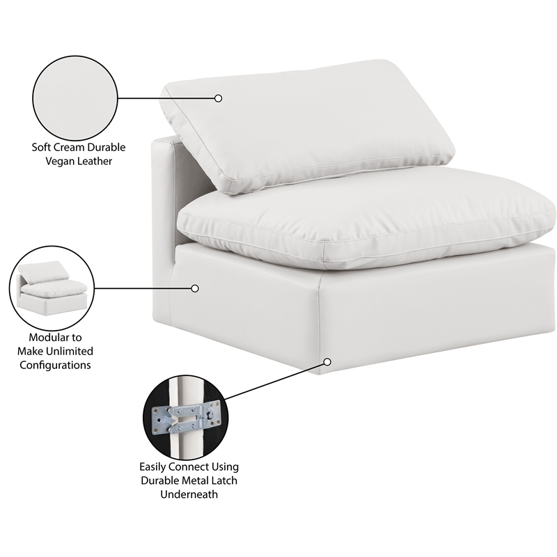 Bowery Hill Contemporary Vegan Leather Armless Chair in Cream