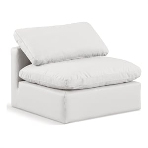 Bowery Hill Contemporary Vegan Leather Armless Chair in Cream