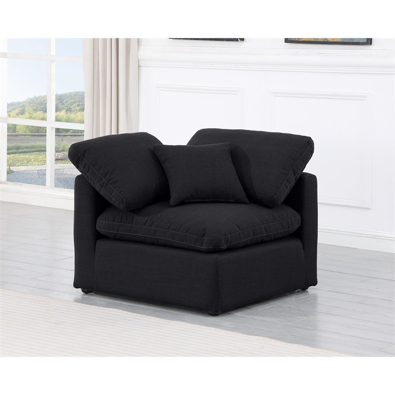Bowery Hill Contemporary Linen Durable Fabric Corner Chair in Black