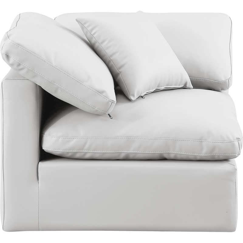 Bowery Hill Contemporary Vegan Leather Corner Chair in Cream