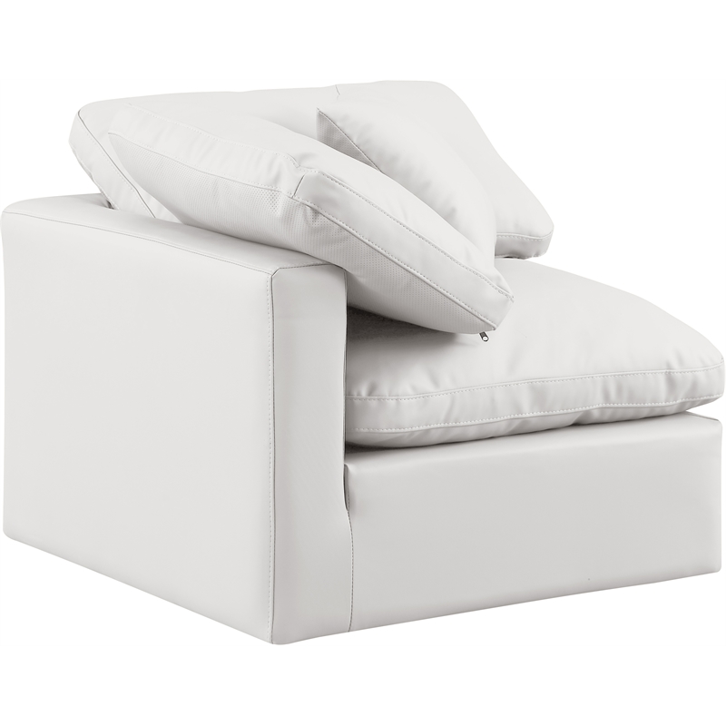 Bowery Hill Contemporary Vegan Leather Corner Chair in Cream