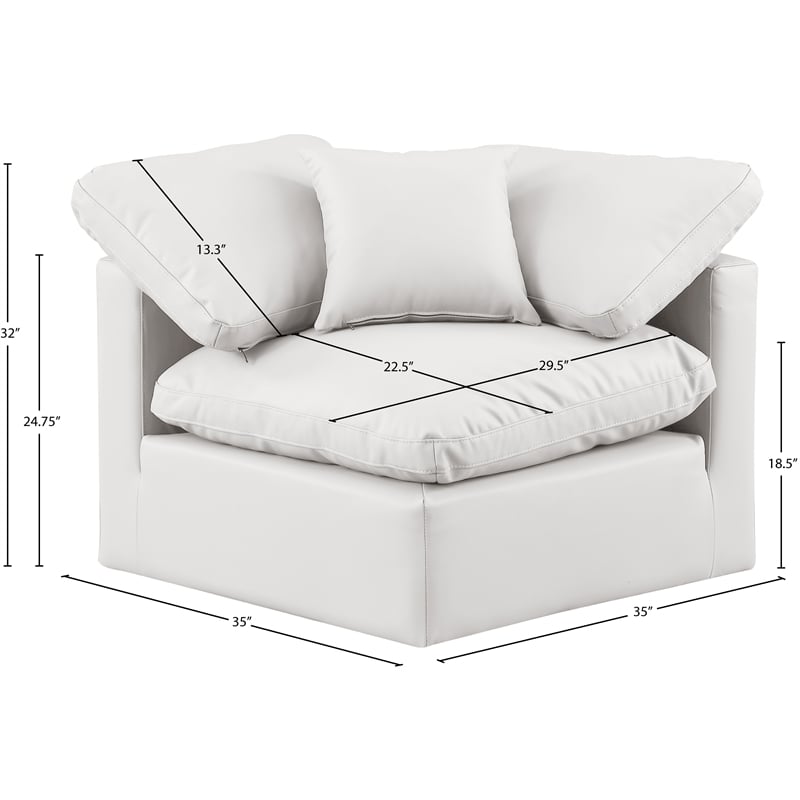 Bowery Hill Contemporary Vegan Leather Corner Chair in Cream