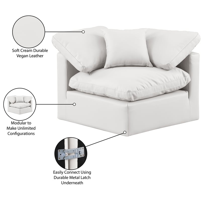 Bowery Hill Contemporary Vegan Leather Corner Chair in Cream