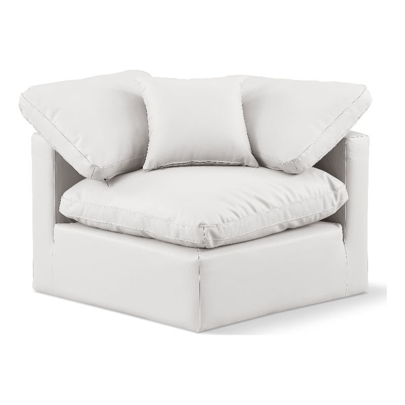 Bowery Hill Contemporary Vegan Leather Corner Chair in Cream