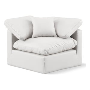 Bowery Hill Contemporary Vegan Leather Corner Chair in Cream