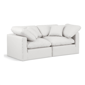 Bowery Hill Contemporary 70&quot Vegan Leather Modular Sofa in Cream