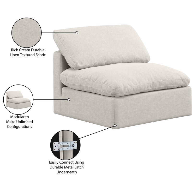 Bowery Hill Contemporary Durable Fabric Armless Chair in Cream