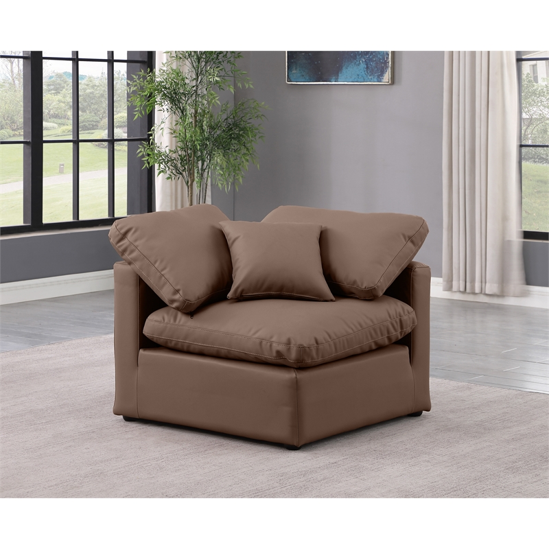 Bowery Hill Contemporary Vegan Leather Corner Chair in Brown