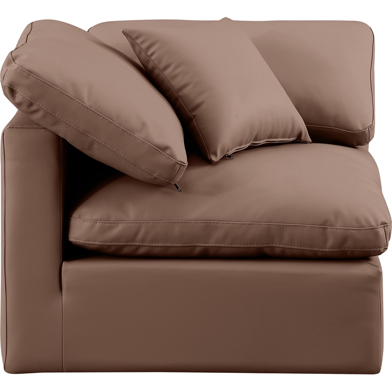 Bowery Hill Contemporary Vegan Leather Corner Chair in Brown