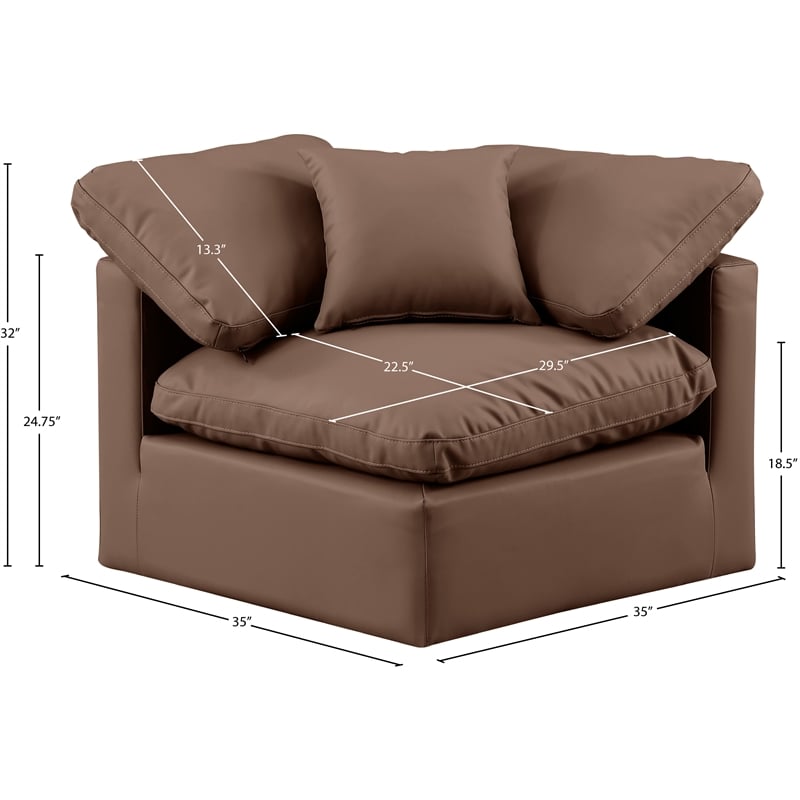 Bowery Hill Contemporary Vegan Leather Corner Chair in Brown