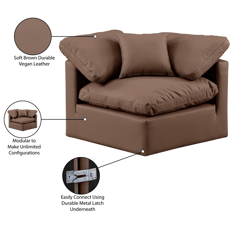 Bowery Hill Contemporary Vegan Leather Corner Chair in Brown