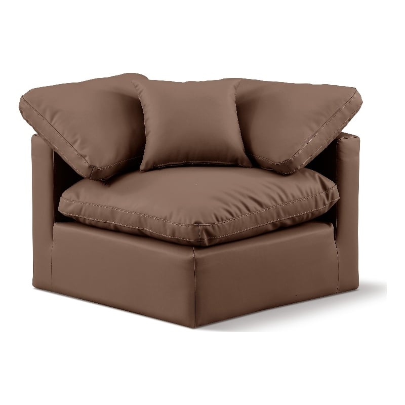 Bowery Hill Contemporary Vegan Leather Corner Chair in Brown