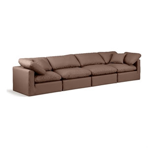 Bowery Hill Contemporary 129&quot Vegan Leather Modular Sofa in Brown