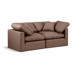 Bowery Hill Contemporary 70&quot Vegan Leather Modular Sofa in Brown