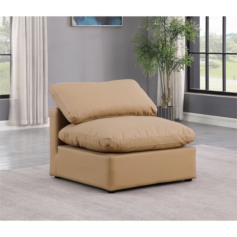 Bowery Hill Modern / Contemporary Vegan Leather Armless Chair in Tan