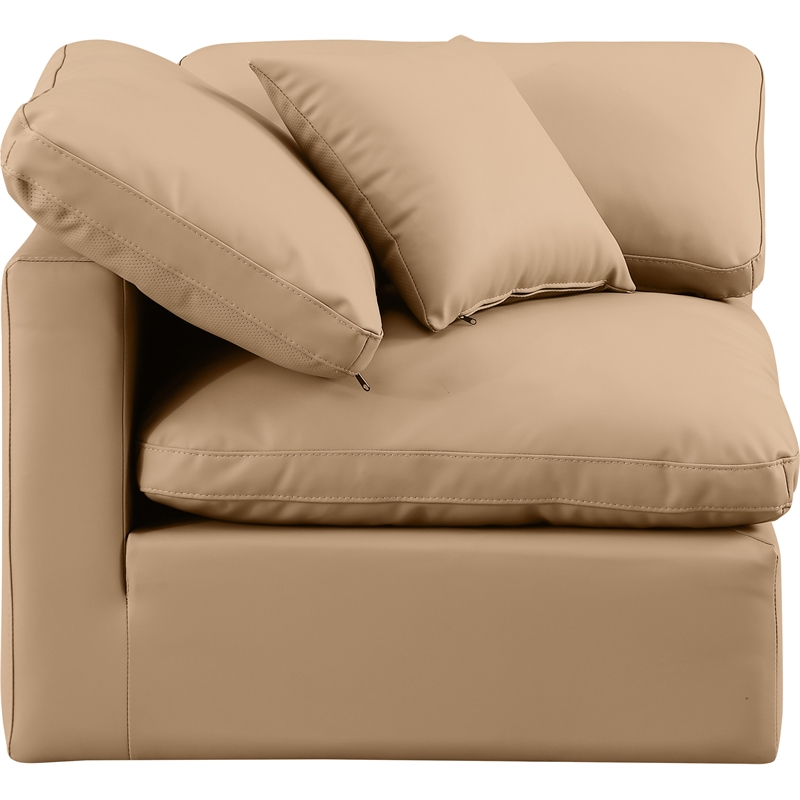 Bowery Hill Modern / Contemporary Vegan Leather Corner Chair in Tan