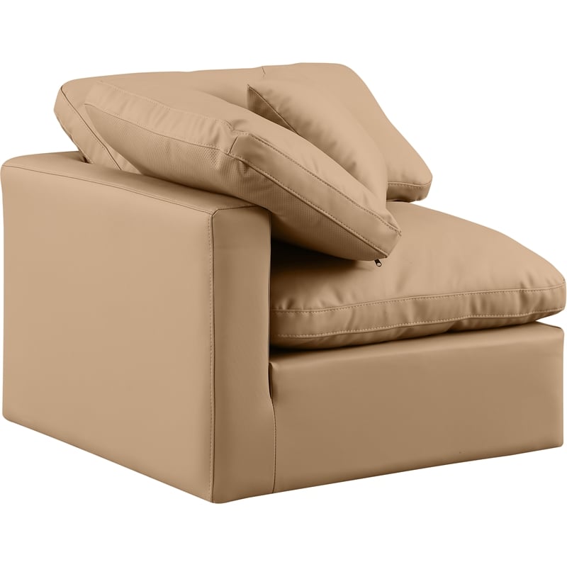 Bowery Hill Modern / Contemporary Vegan Leather Corner Chair in Tan