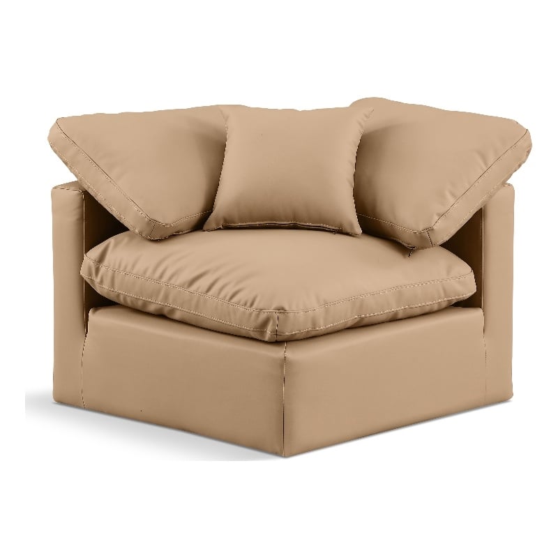 Bowery Hill Modern / Contemporary Vegan Leather Corner Chair in Tan