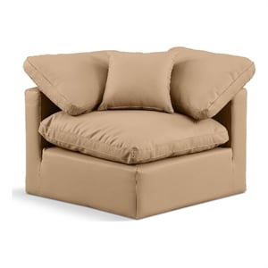 Bowery Hill Modern / Contemporary Vegan Leather Corner Chair in Tan
