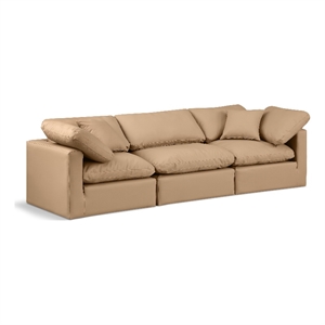 Bowery Hill Contemporary 94&quot Vegan Leather Modular Sofa in Tan