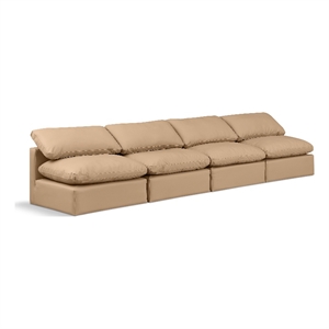 Bowery Hill Contemporary 140&quot Vegan Leather Modular Sofa in Tan