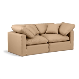 Bowery Hill Contemporary 140&quot Vegan Leather Modular Sofa in Tan