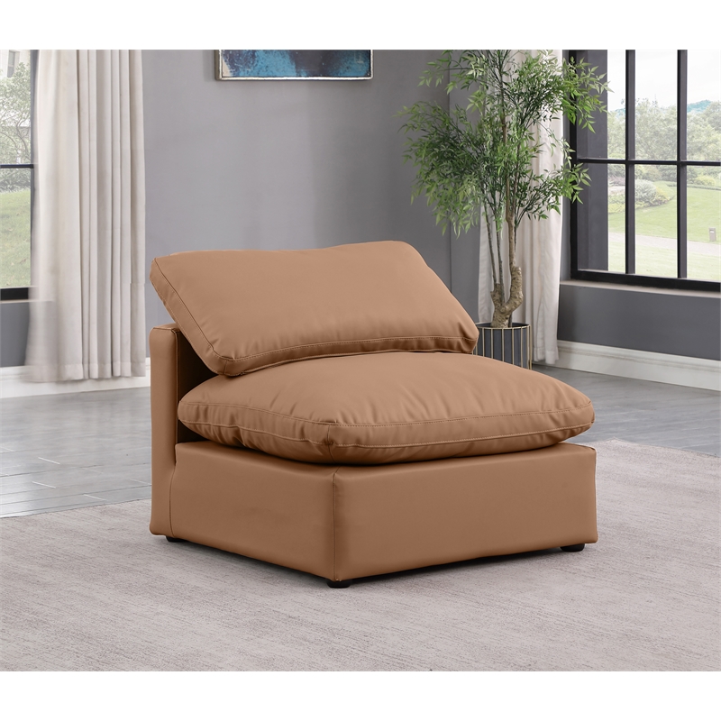 Bowery Hill Contemporary Vegan Leather Armless Chair in Cognac Orange