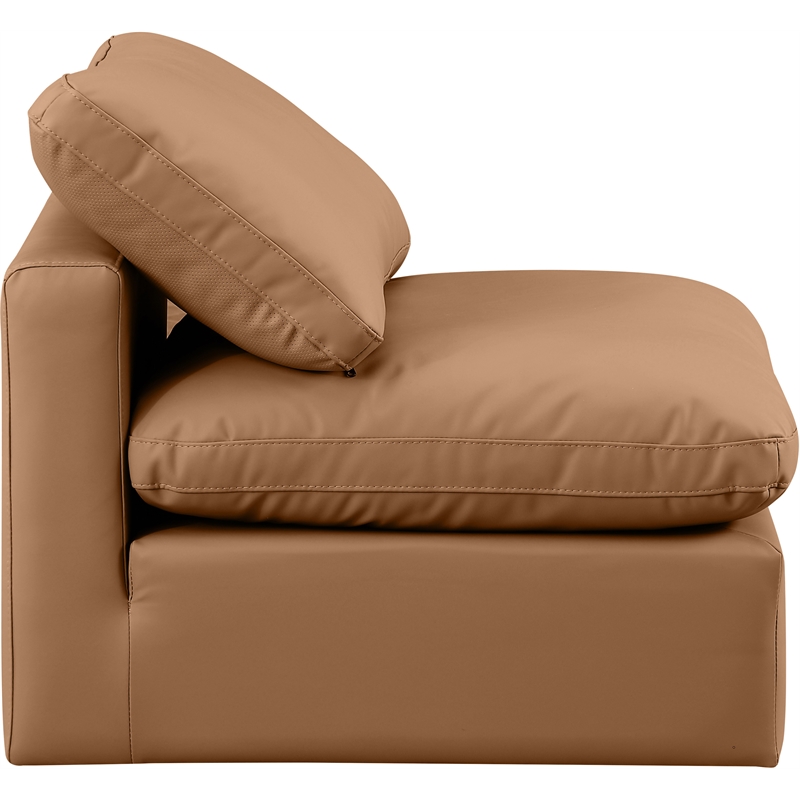 Bowery Hill Contemporary Vegan Leather Armless Chair in Cognac Orange