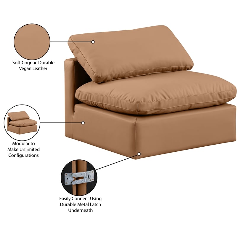 Bowery Hill Contemporary Vegan Leather Armless Chair in Cognac Orange