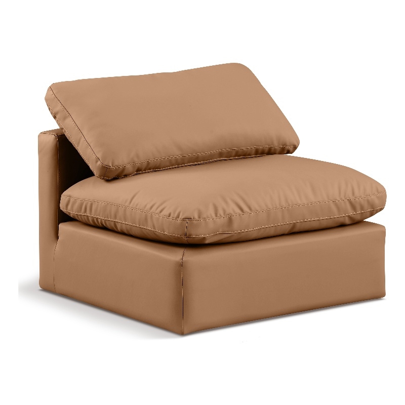 Bowery Hill Contemporary Vegan Leather Armless Chair in Cognac Orange