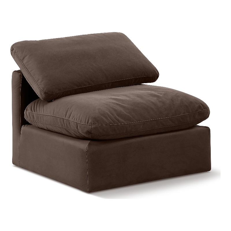 Bowery Hill Contemporary Durable Velvet Armless Chair in Brown