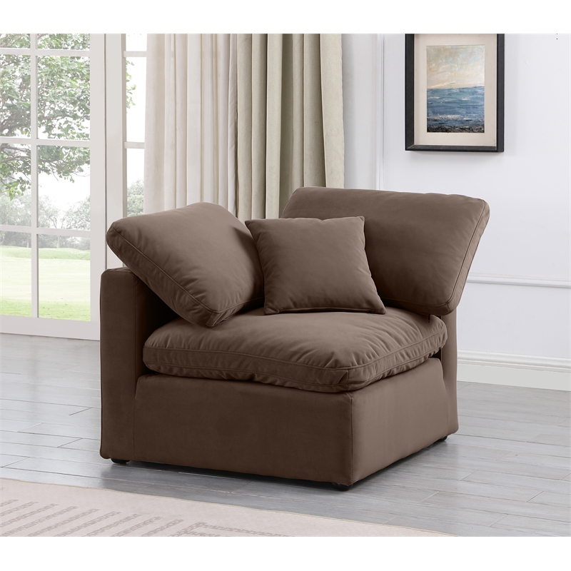 Bowery Hill Contemporary Durable Velvet Corner Chair in Brown