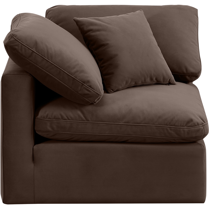 Bowery Hill Contemporary Durable Velvet Corner Chair in Brown