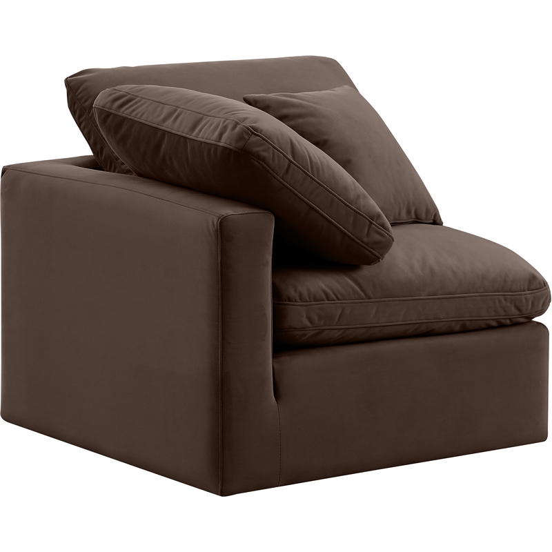 Bowery Hill Contemporary Durable Velvet Corner Chair in Brown