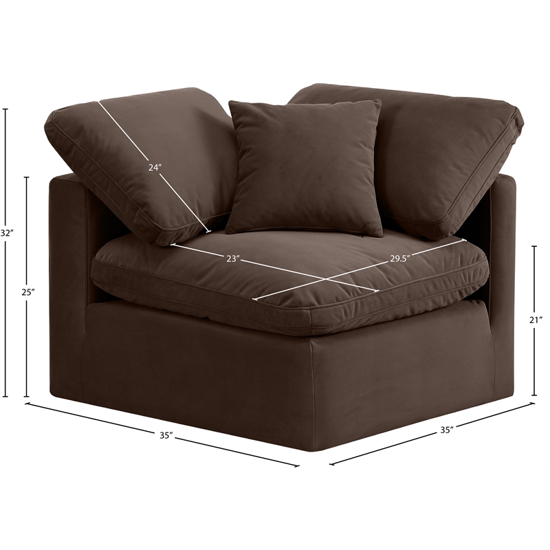 Bowery Hill Contemporary Durable Velvet Corner Chair in Brown