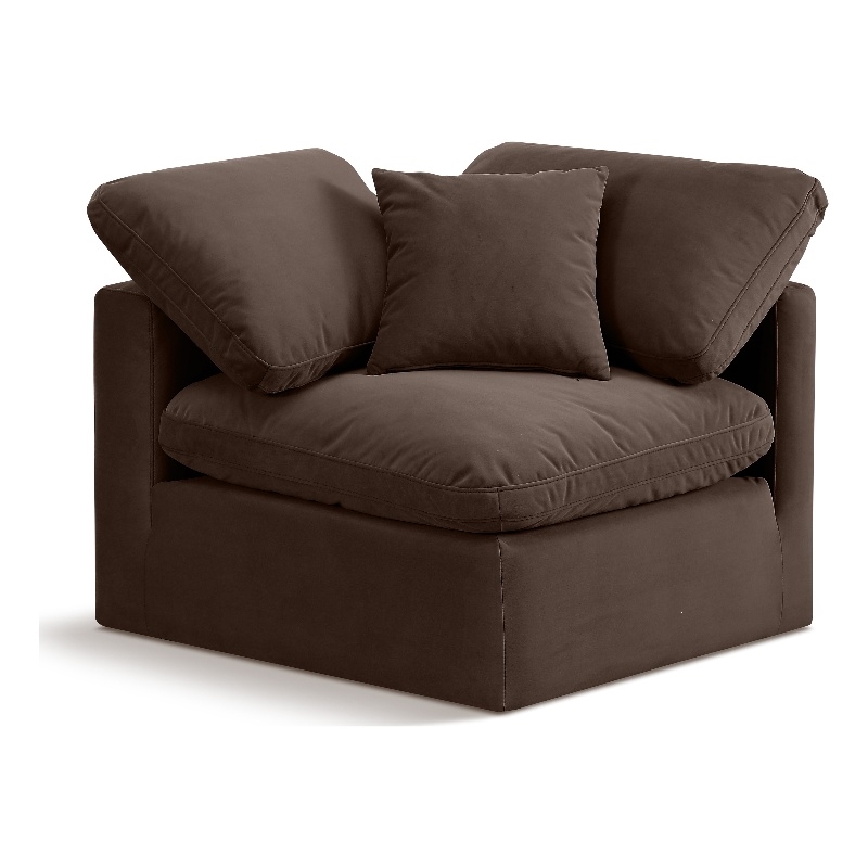Bowery Hill Contemporary Durable Velvet Corner Chair in Brown