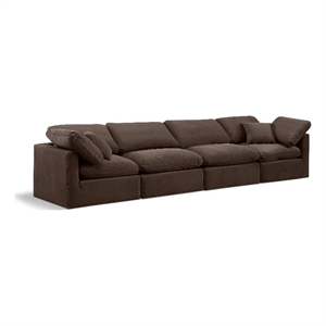 Bowery Hill Contemporary 129&quot Durable Velvet Modular Sofa in Brown