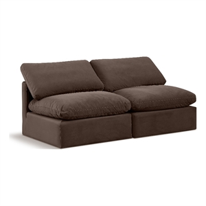 Bowery Hill Contemporary 70&quot Durable Velvet Modular Sofa in Brown